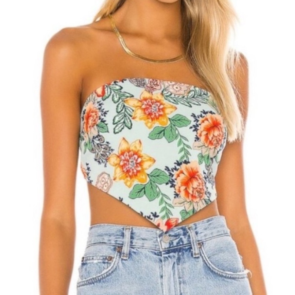 Superdown Mint Green Bandana Flower Top